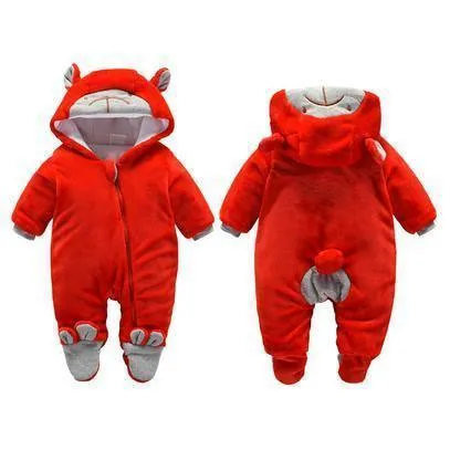 Charming Cartoon Hooded Fleece Rompers for Infants | Cozy Full Sleeve Onesies