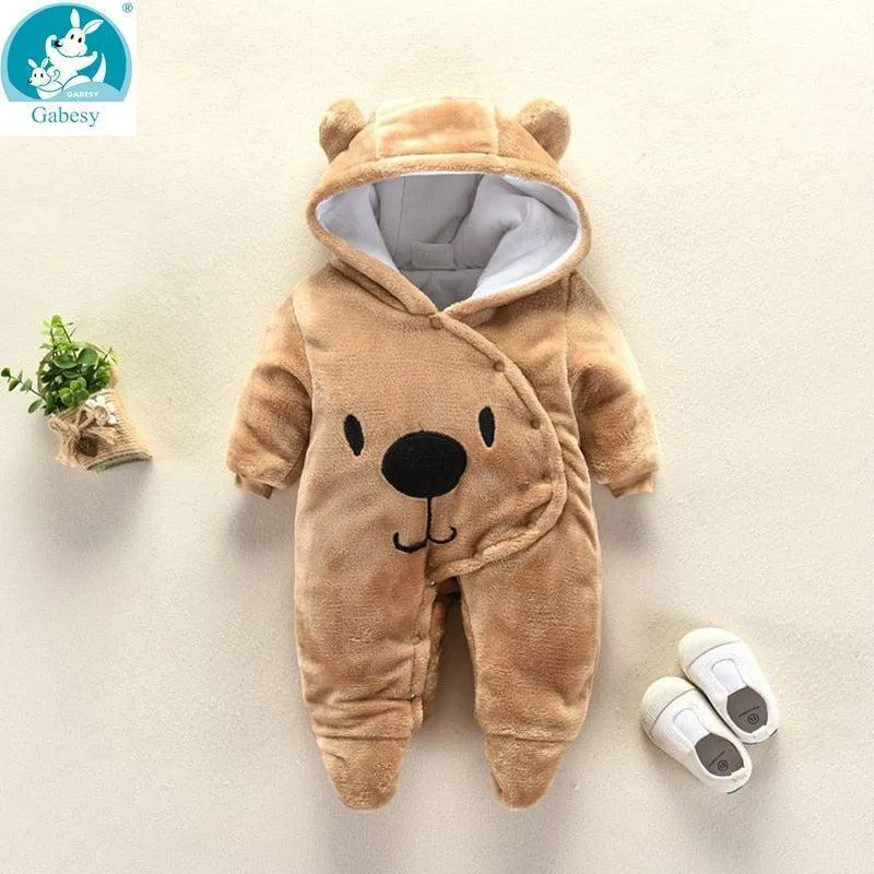 Charming Cartoon Hooded Fleece Rompers for Infants | Cozy Full Sleeve Onesies