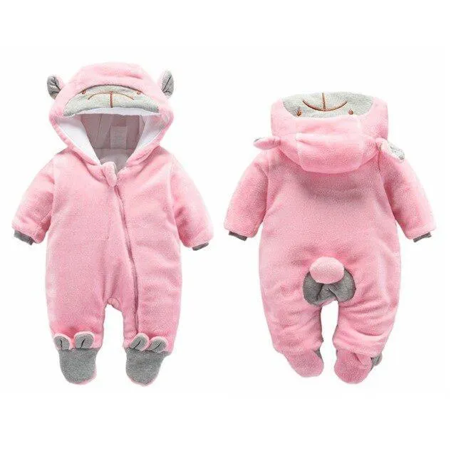 Charming Cartoon Hooded Fleece Rompers for Infants | Cozy Full Sleeve Onesies