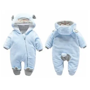 Charming Cartoon Hooded Fleece Rompers for Infants | Cozy Full Sleeve Onesies