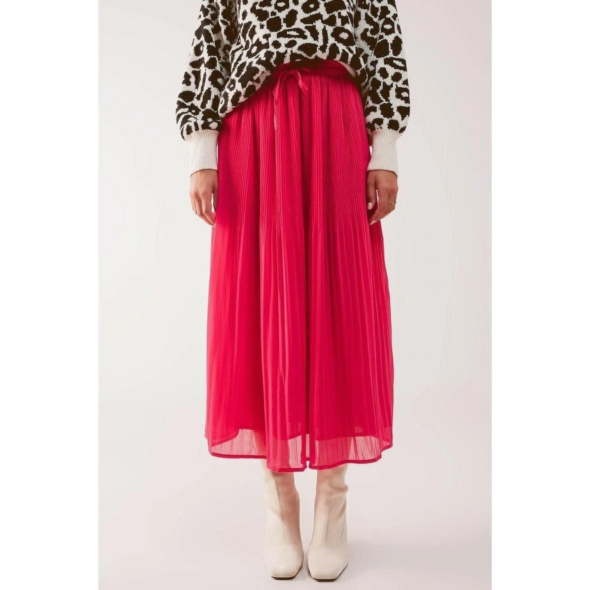 Chiffon Pleated Midi Skirt in Fuchsia