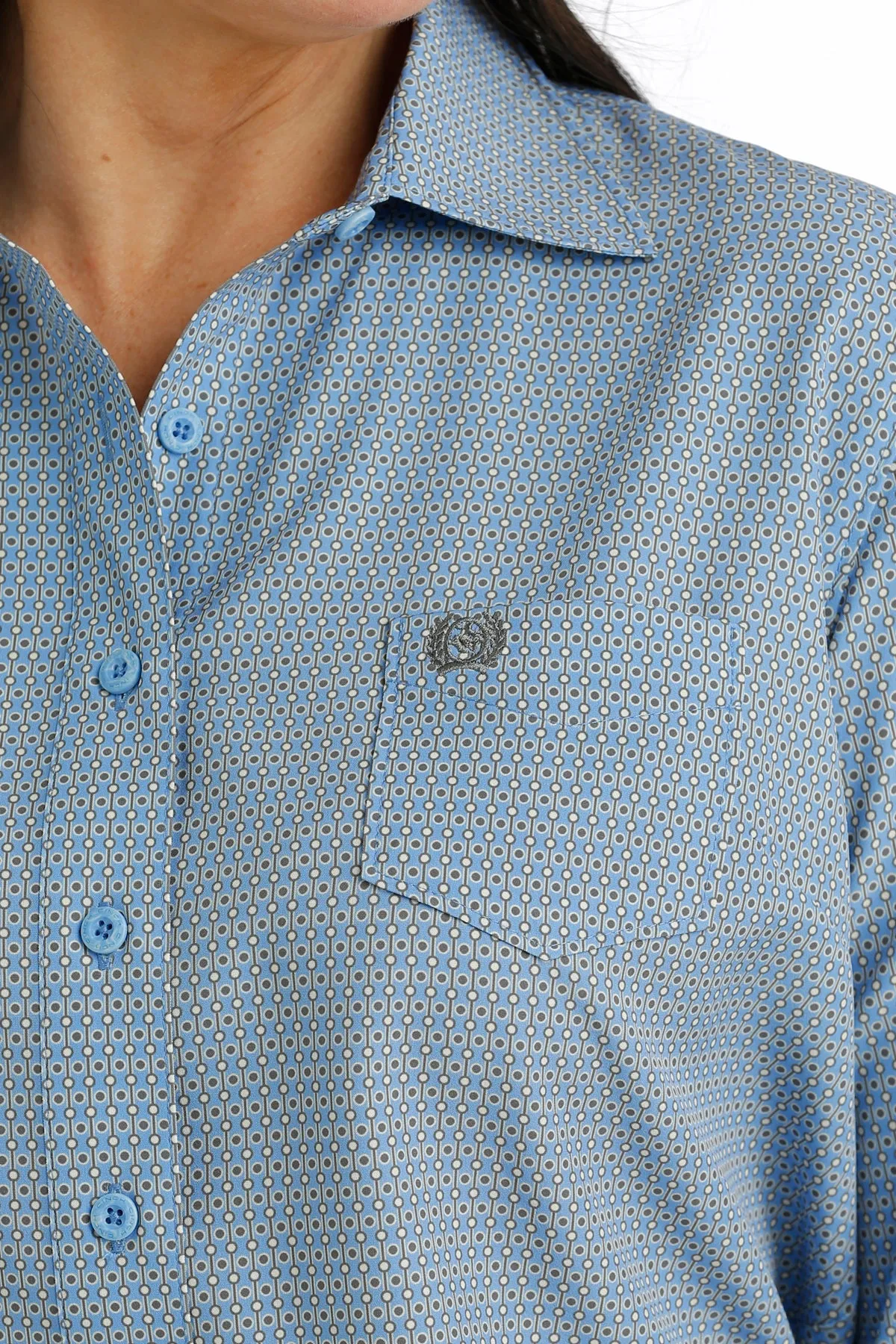 Cinch Women's Light Blue Print Button-Down ArenaFlex Blouse