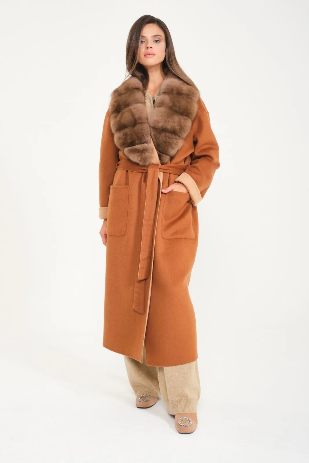 Cinnamon Beige Wool Long Coat