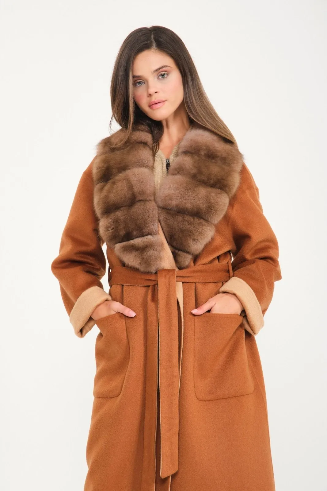 Cinnamon Beige Wool Long Coat