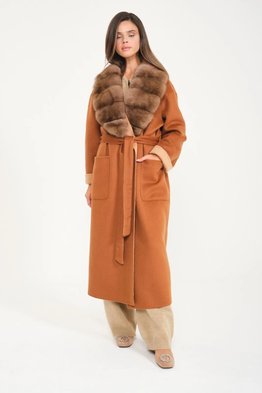 Cinnamon Beige Wool Long Coat