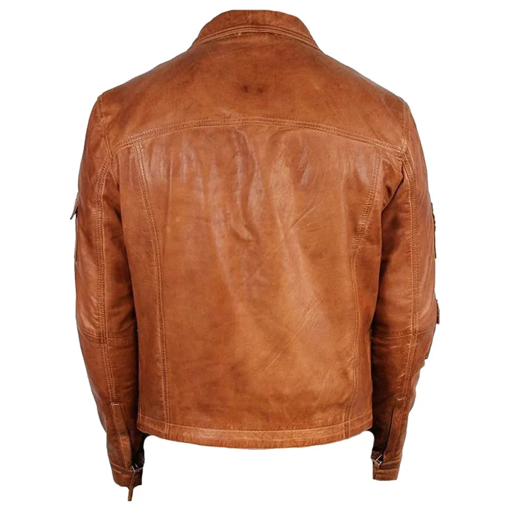 Classic Vintage Brown Men Leather Jacket