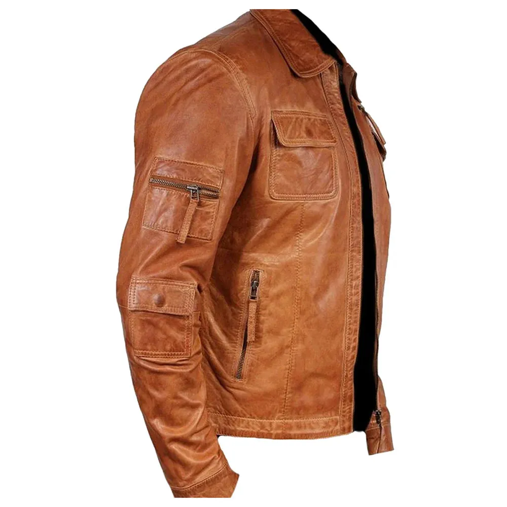 Classic Vintage Brown Men Leather Jacket