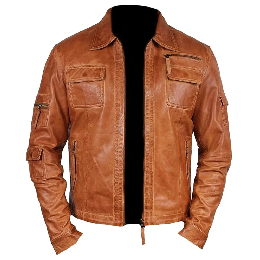 Classic Vintage Brown Men Leather Jacket