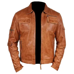 Classic Vintage Brown Men Leather Jacket
