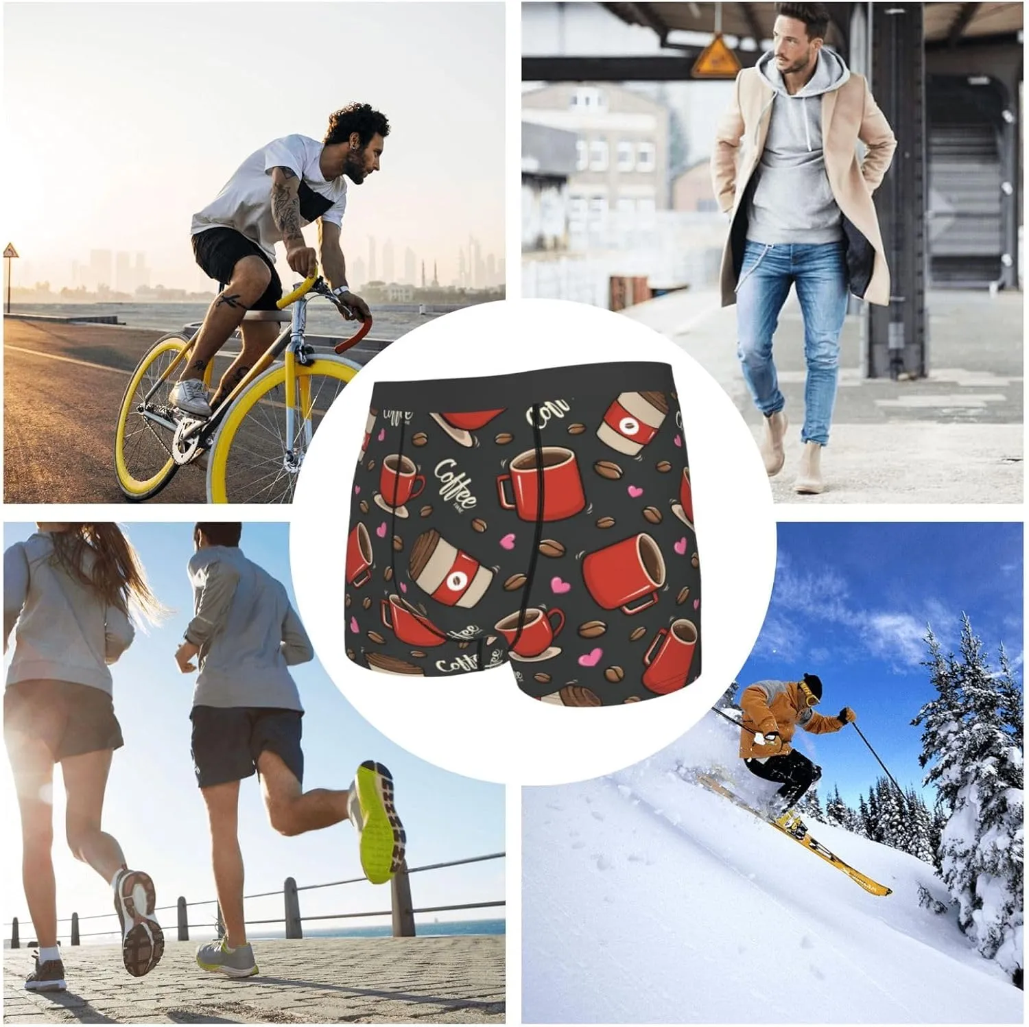 Coffee Mug Cup Print Boxer Briefs For Men Breathable Underwear-