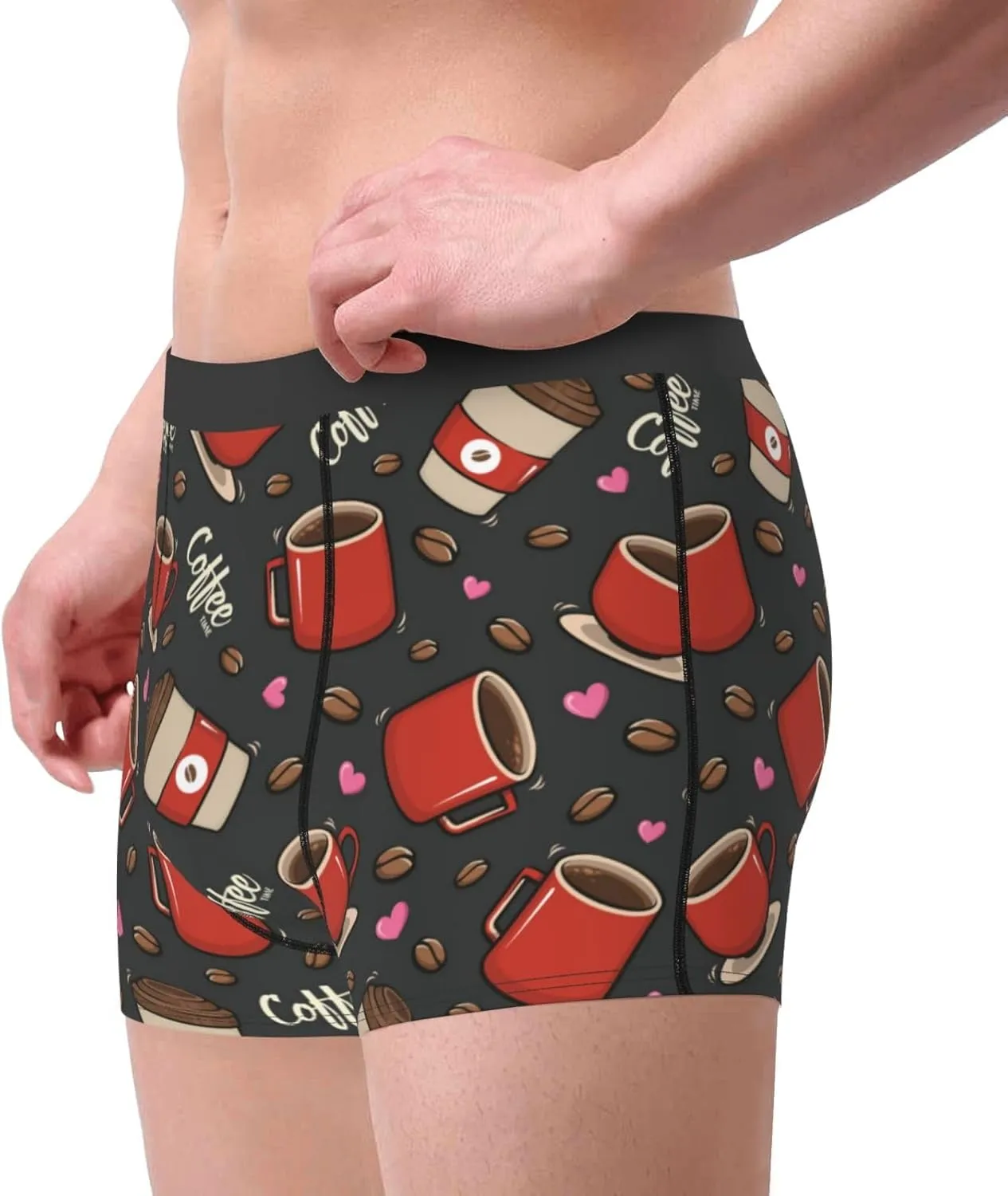 Coffee Mug Cup Print Boxer Briefs For Men Breathable Underwear-