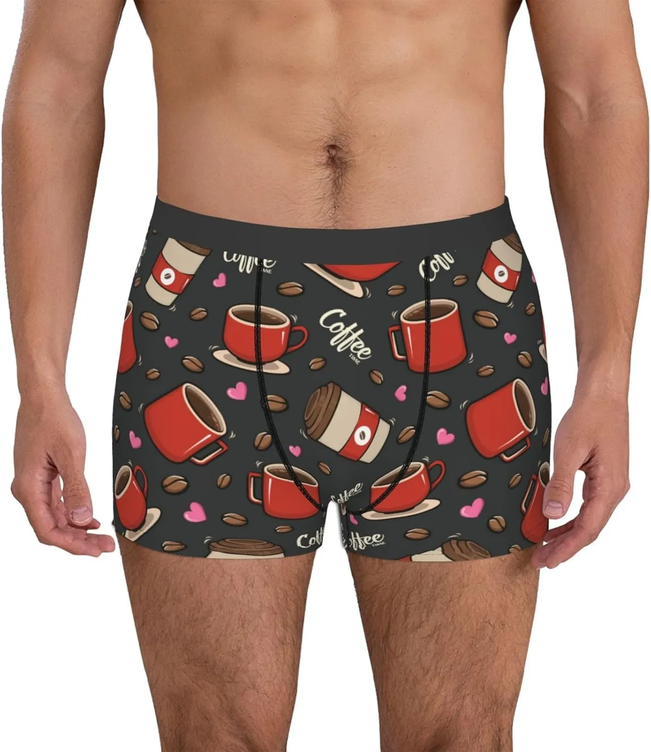 Coffee Mug Cup Print Boxer Briefs For Men Breathable Underwear-
