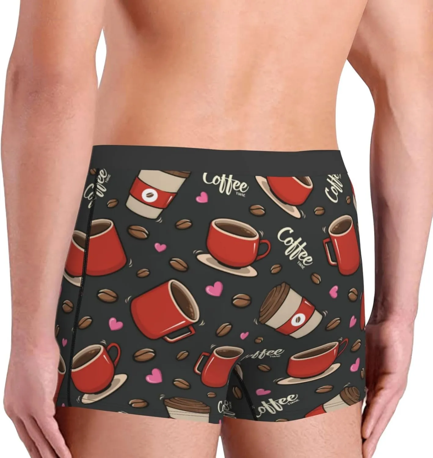 Coffee Mug Cup Print Boxer Briefs For Men Breathable Underwear-