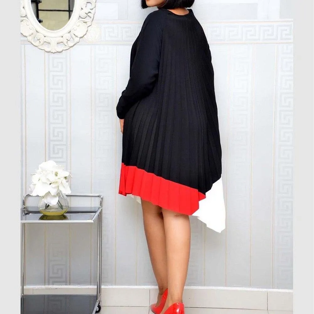 Color Block Patchwork Pleated Summer Dress Irregular