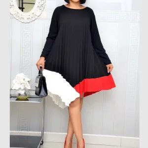 Color Block Patchwork Pleated Summer Dress Irregular