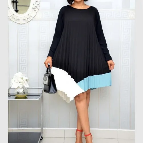 Color Block Patchwork Pleated Summer Dress Irregular
