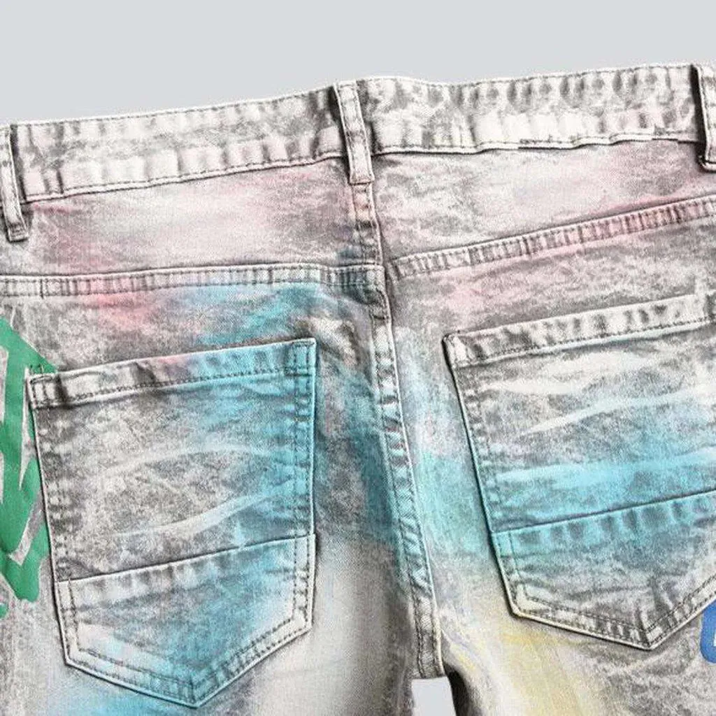 Color-painted grey men's jeans
