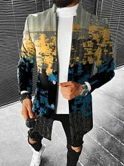 Colorblock Geometric Doodles Print Coat