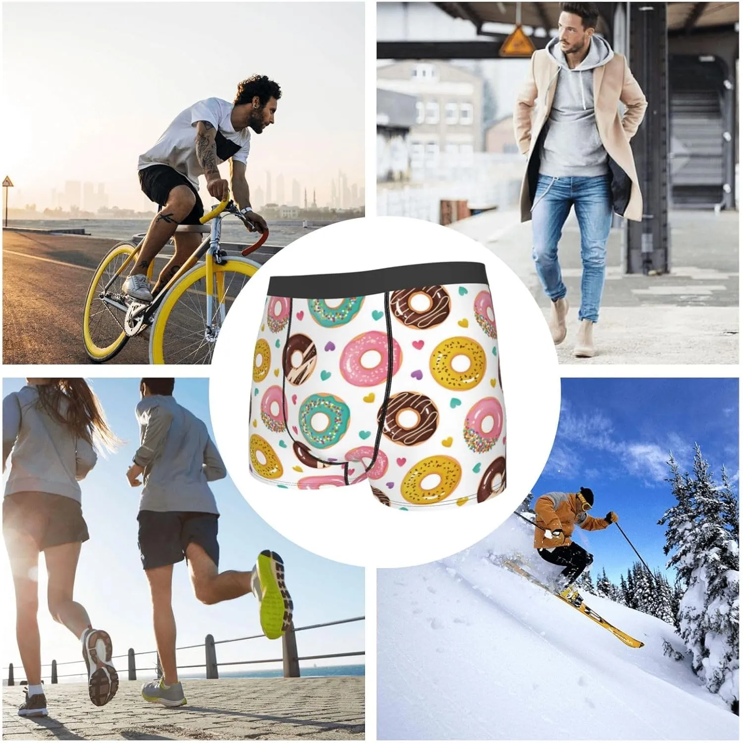 Colorful Donuts Print Boxer Briefs For Men Breathable Underwear-