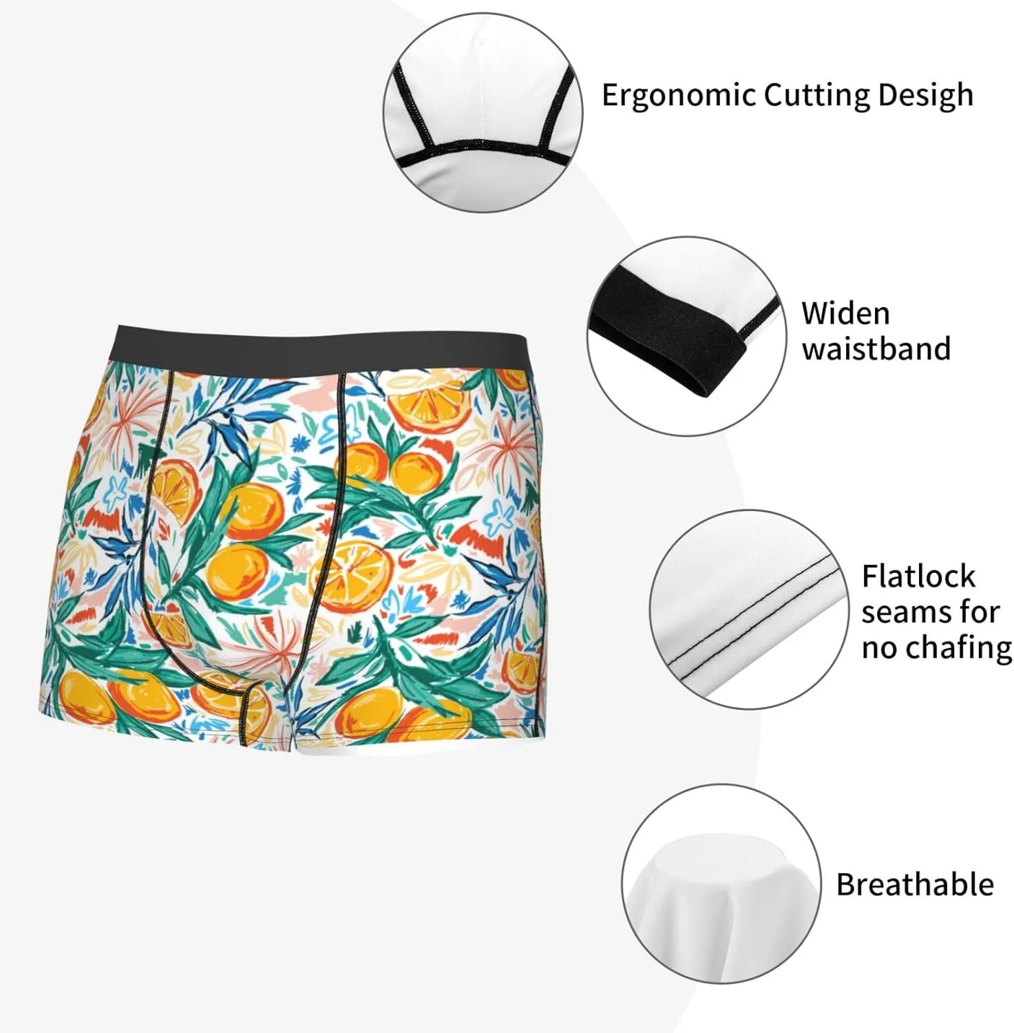 Colorful Fruits Print Boxer Briefs For Men Breathable Underwear-