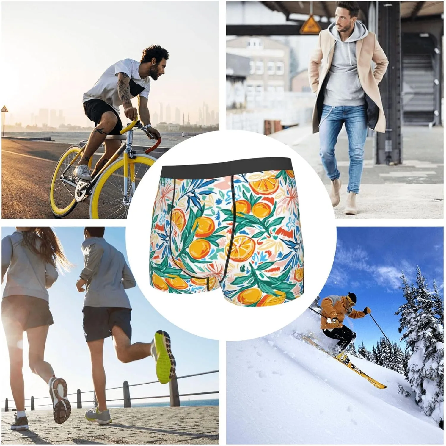 Colorful Fruits Print Boxer Briefs For Men Breathable Underwear-