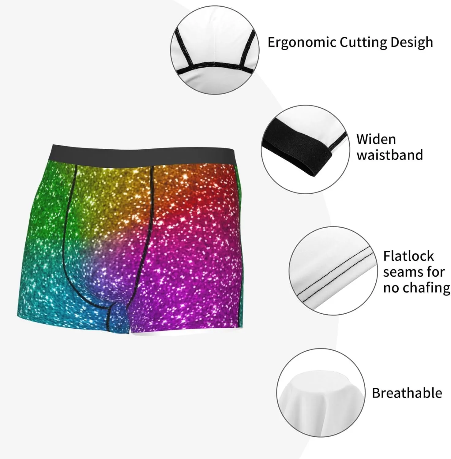 Colorful Glitter Print Boxer Briefs For Men Breathable Underwear-