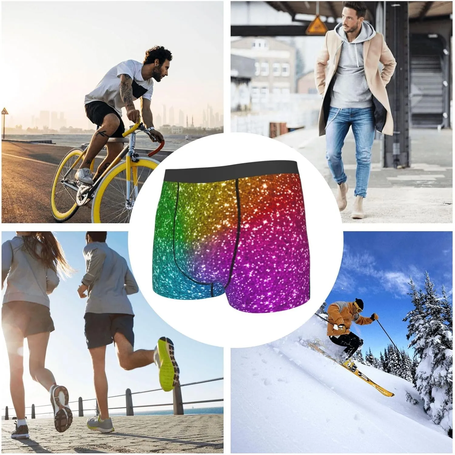 Colorful Glitter Print Boxer Briefs For Men Breathable Underwear-