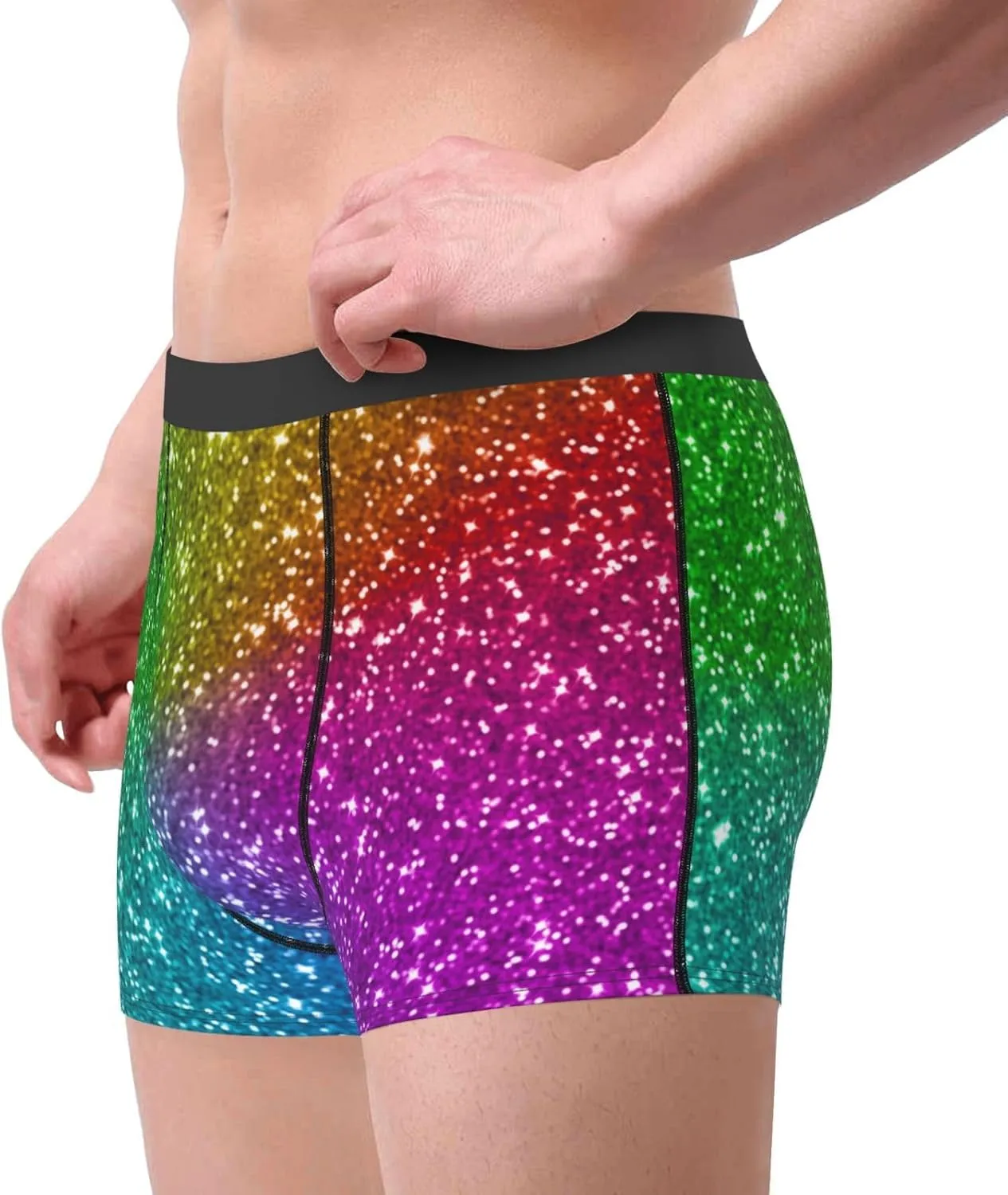 Colorful Glitter Print Boxer Briefs For Men Breathable Underwear-