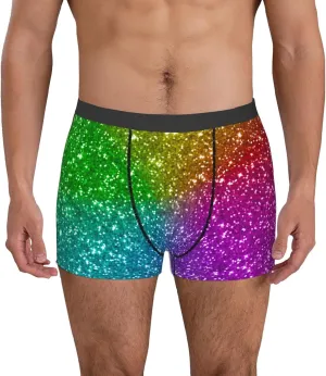 Colorful Glitter Print Boxer Briefs For Men Breathable Underwear-