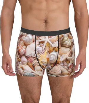 Colorful Seashells Print Boxer Briefs For Men Breathable Underwear-