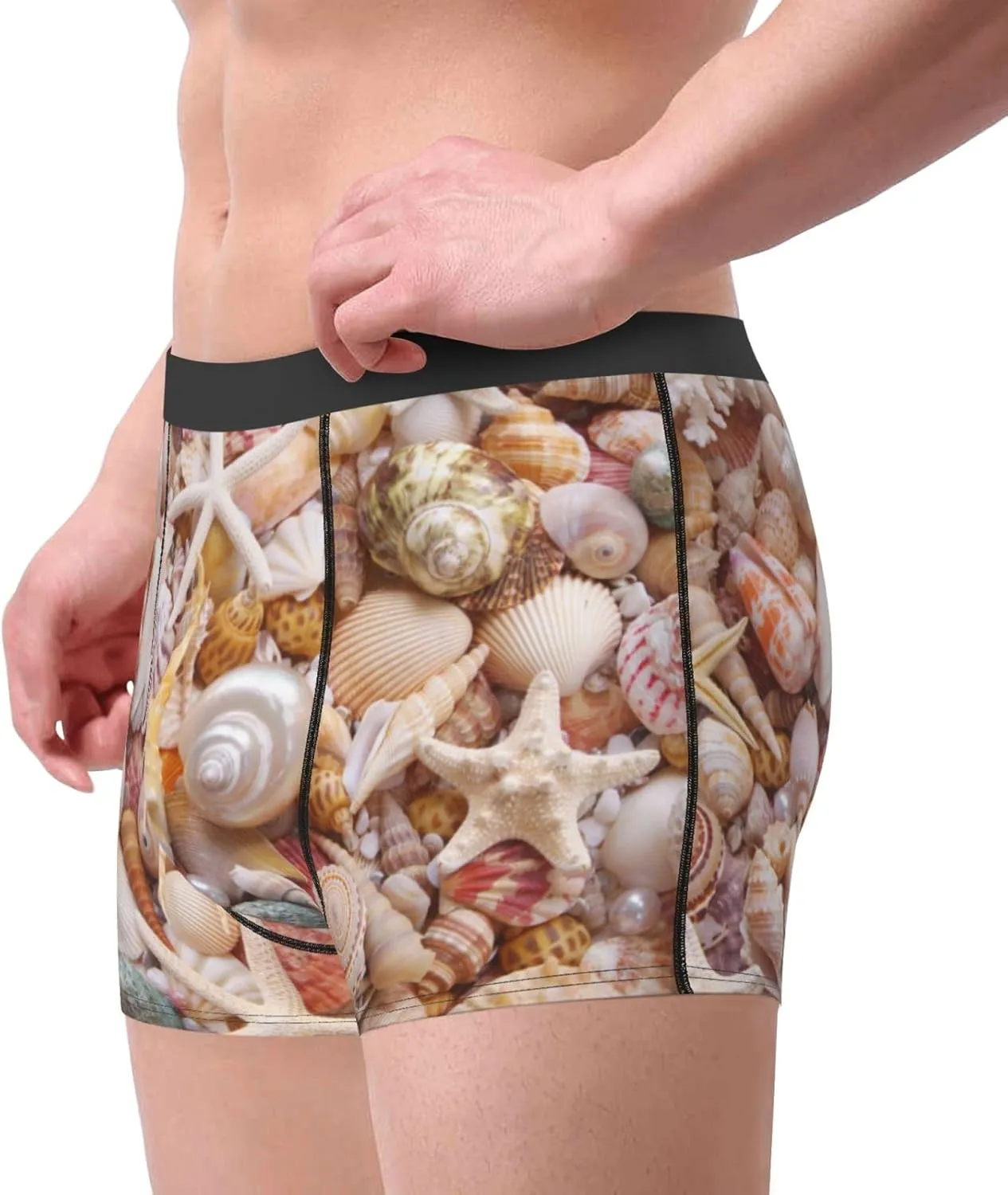 Colorful Seashells Print Boxer Briefs For Men Breathable Underwear-