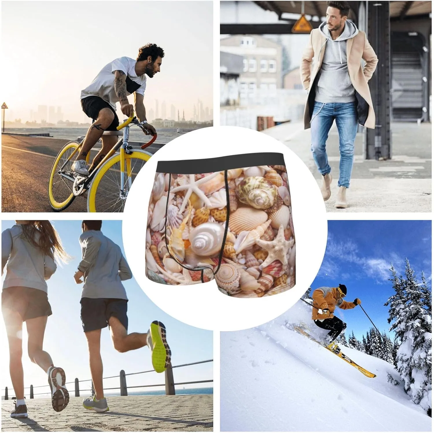 Colorful Seashells Print Boxer Briefs For Men Breathable Underwear-