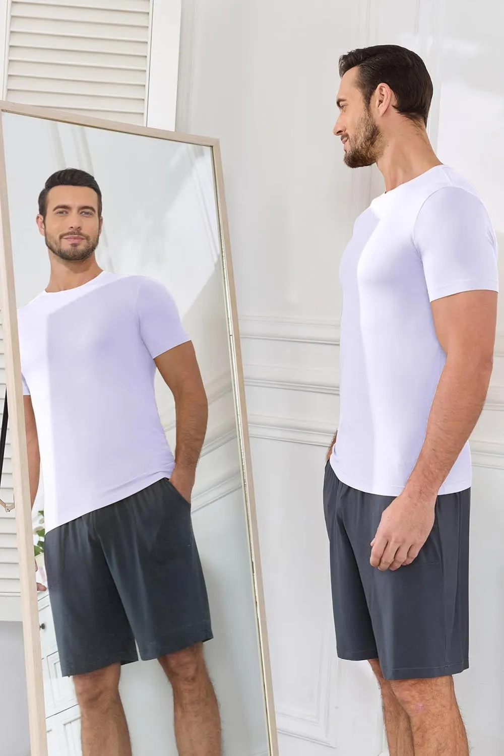 COLORFULLEAF Men's Bamboo Undershirts Regular Fit V Neck T-Shirts Short Sleeve Crew Neck Tees 3 or 6 Pack