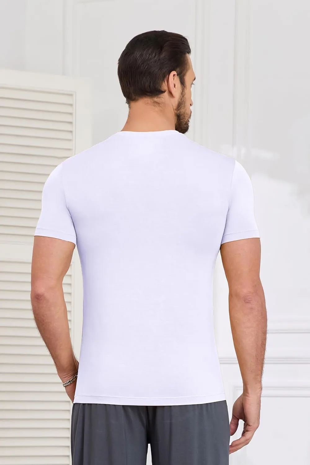 COLORFULLEAF Men's Bamboo Undershirts Regular Fit V Neck T-Shirts Short Sleeve Crew Neck Tees 3 or 6 Pack