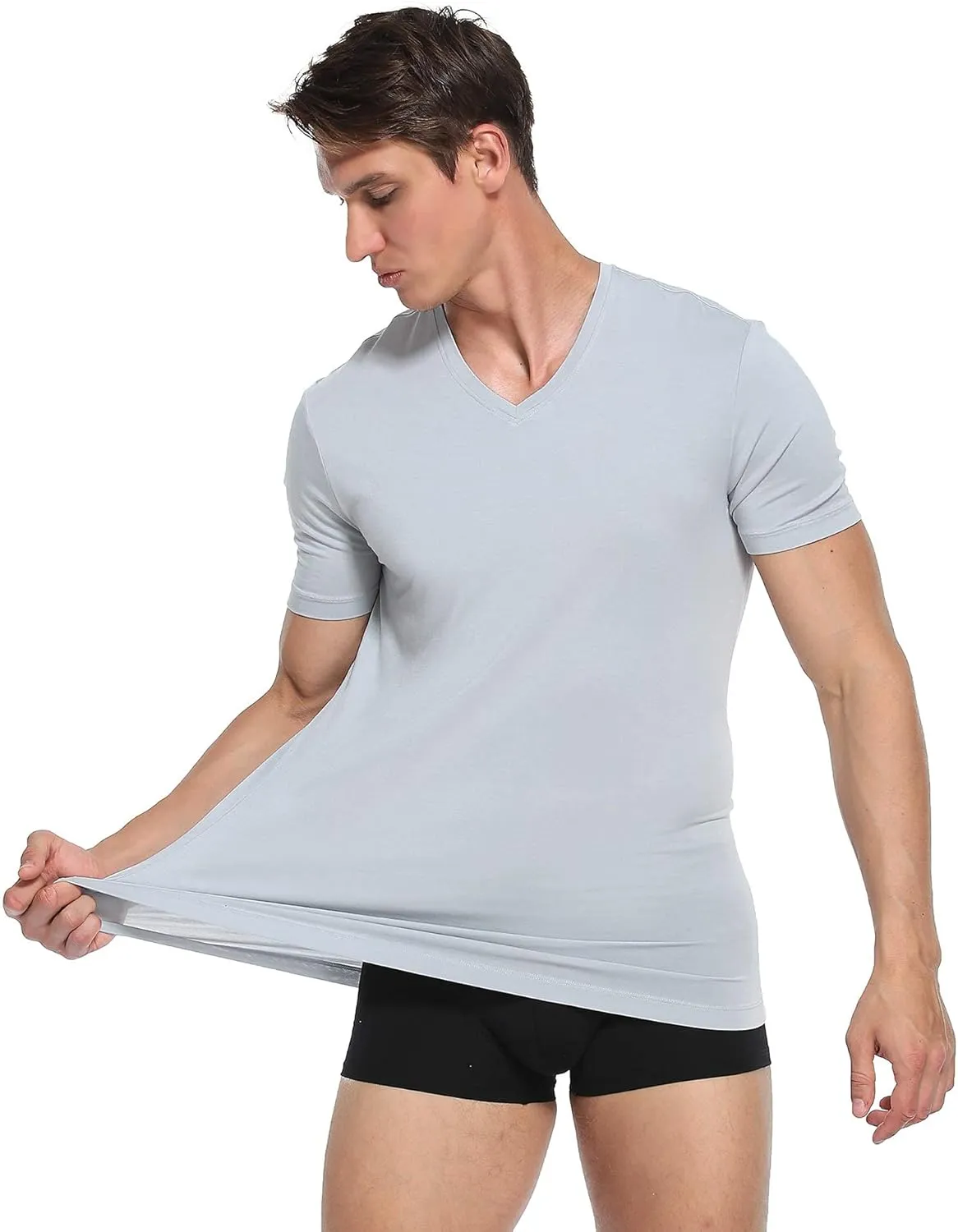 COLORFULLEAF Men's Bamboo Undershirts Regular Fit V Neck T-Shirts Short Sleeve Crew Neck Tees 3 or 6 Pack