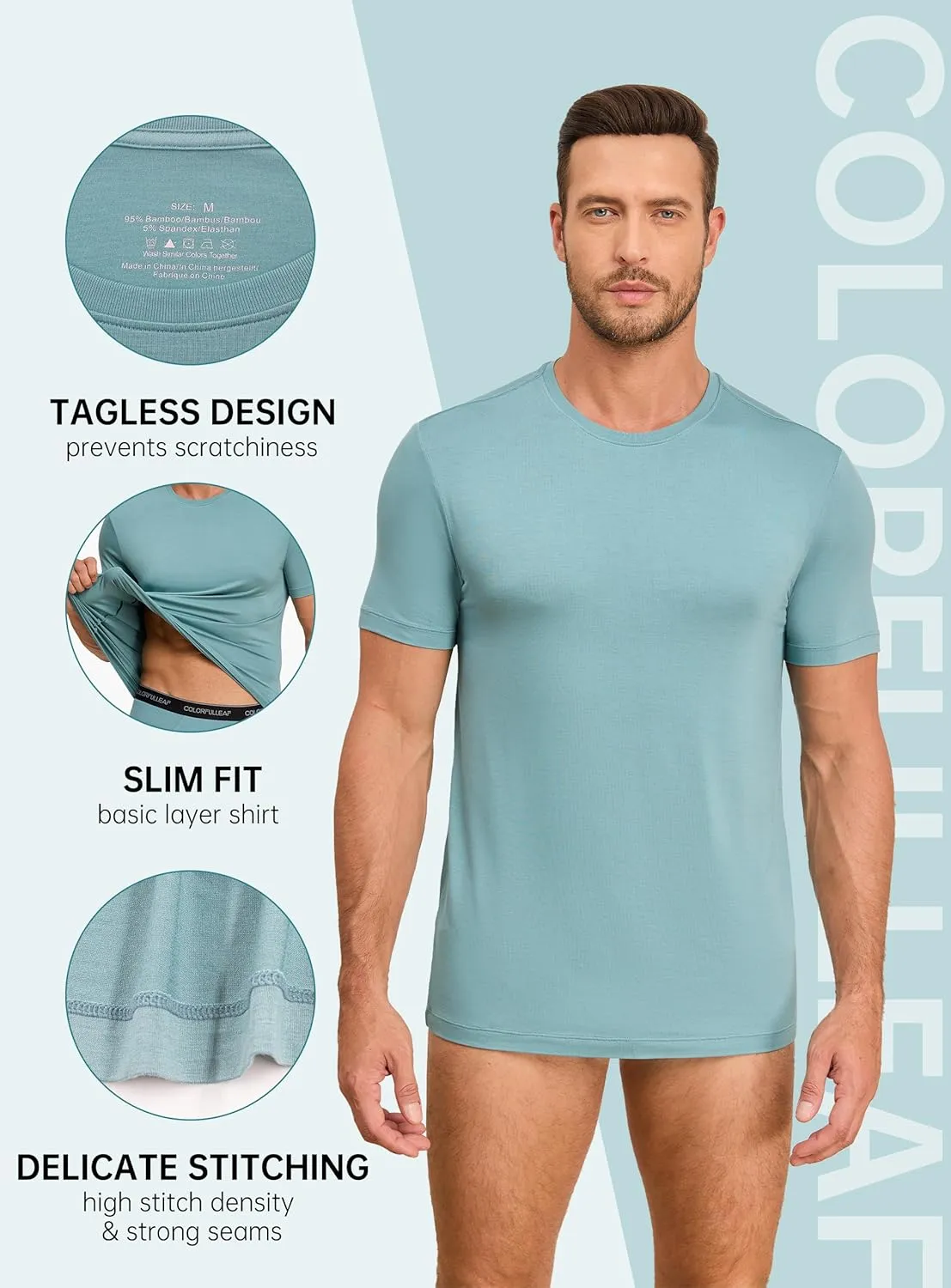 COLORFULLEAF Men's Bamboo Undershirts Regular Fit V Neck T-Shirts Short Sleeve Crew Neck Tees 3 or 6 Pack