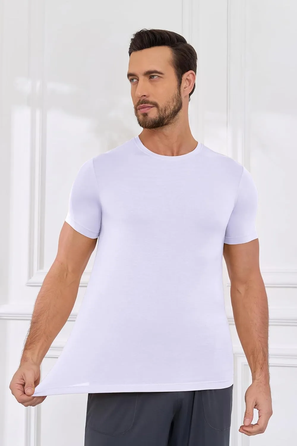 COLORFULLEAF Men's Bamboo Undershirts Regular Fit V Neck T-Shirts Short Sleeve Crew Neck Tees 3 or 6 Pack