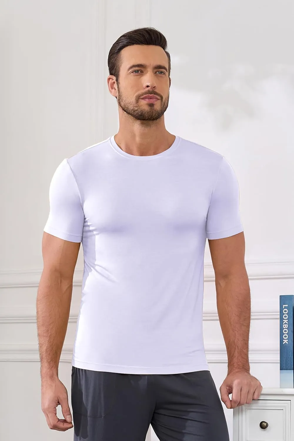 COLORFULLEAF Men's Bamboo Undershirts Regular Fit V Neck T-Shirts Short Sleeve Crew Neck Tees 3 or 6 Pack