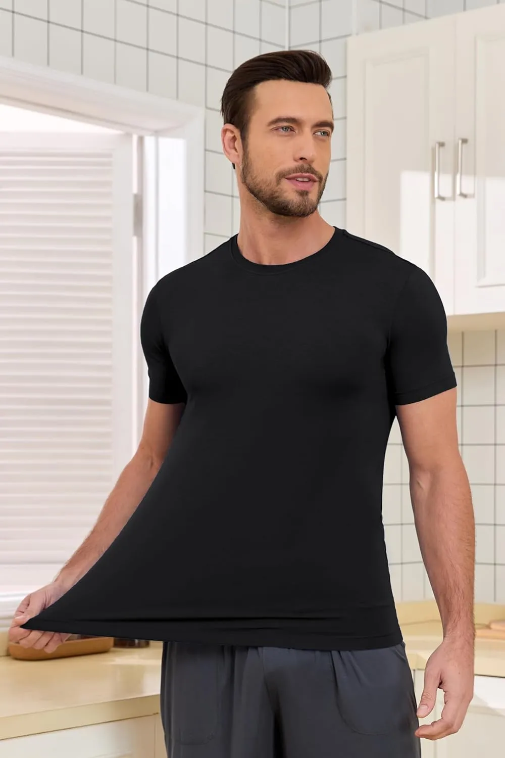 COLORFULLEAF Men's Bamboo Undershirts Regular Fit V Neck T-Shirts Short Sleeve Crew Neck Tees 3 or 6 Pack