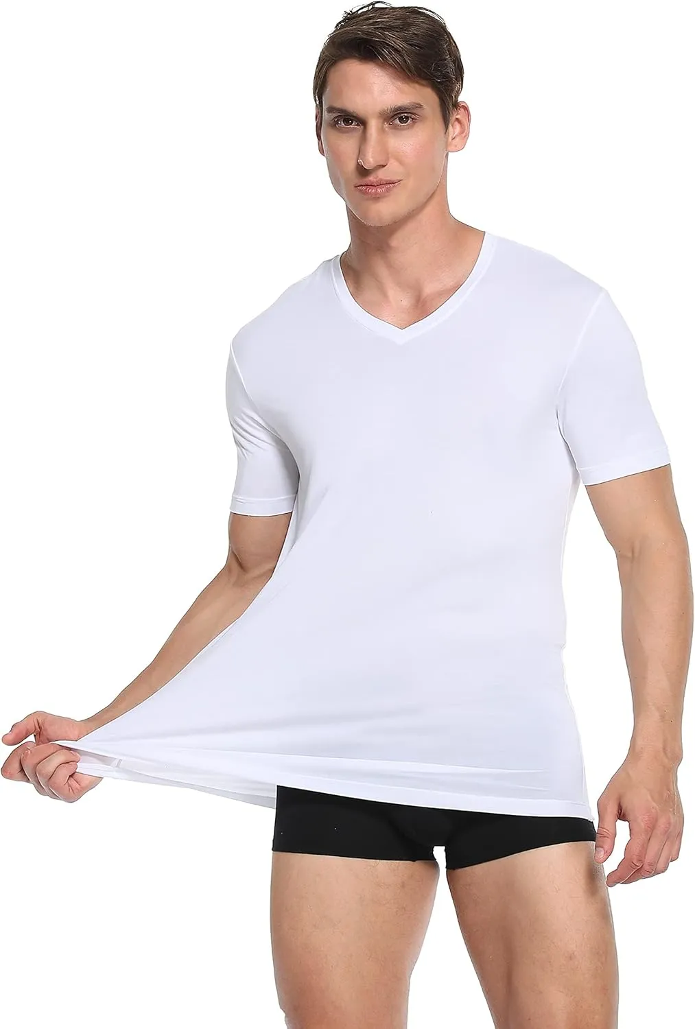 COLORFULLEAF Men's Bamboo Undershirts Regular Fit V Neck T-Shirts Short Sleeve Crew Neck Tees 3 or 6 Pack