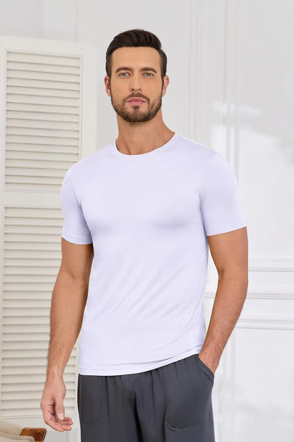 COLORFULLEAF Men's Bamboo Undershirts Regular Fit V Neck T-Shirts Short Sleeve Crew Neck Tees 3 or 6 Pack