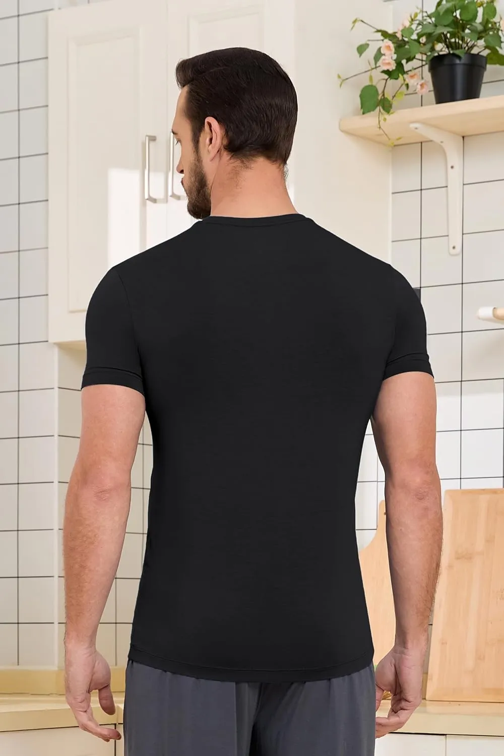 COLORFULLEAF Men's Bamboo Undershirts Regular Fit V Neck T-Shirts Short Sleeve Crew Neck Tees 3 or 6 Pack