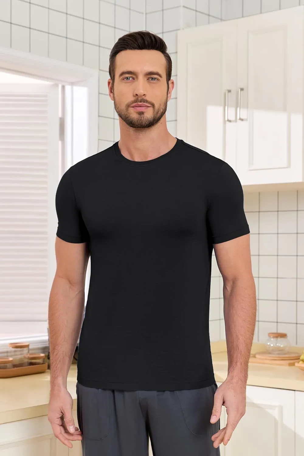 COLORFULLEAF Men's Bamboo Undershirts Regular Fit V Neck T-Shirts Short Sleeve Crew Neck Tees 3 or 6 Pack
