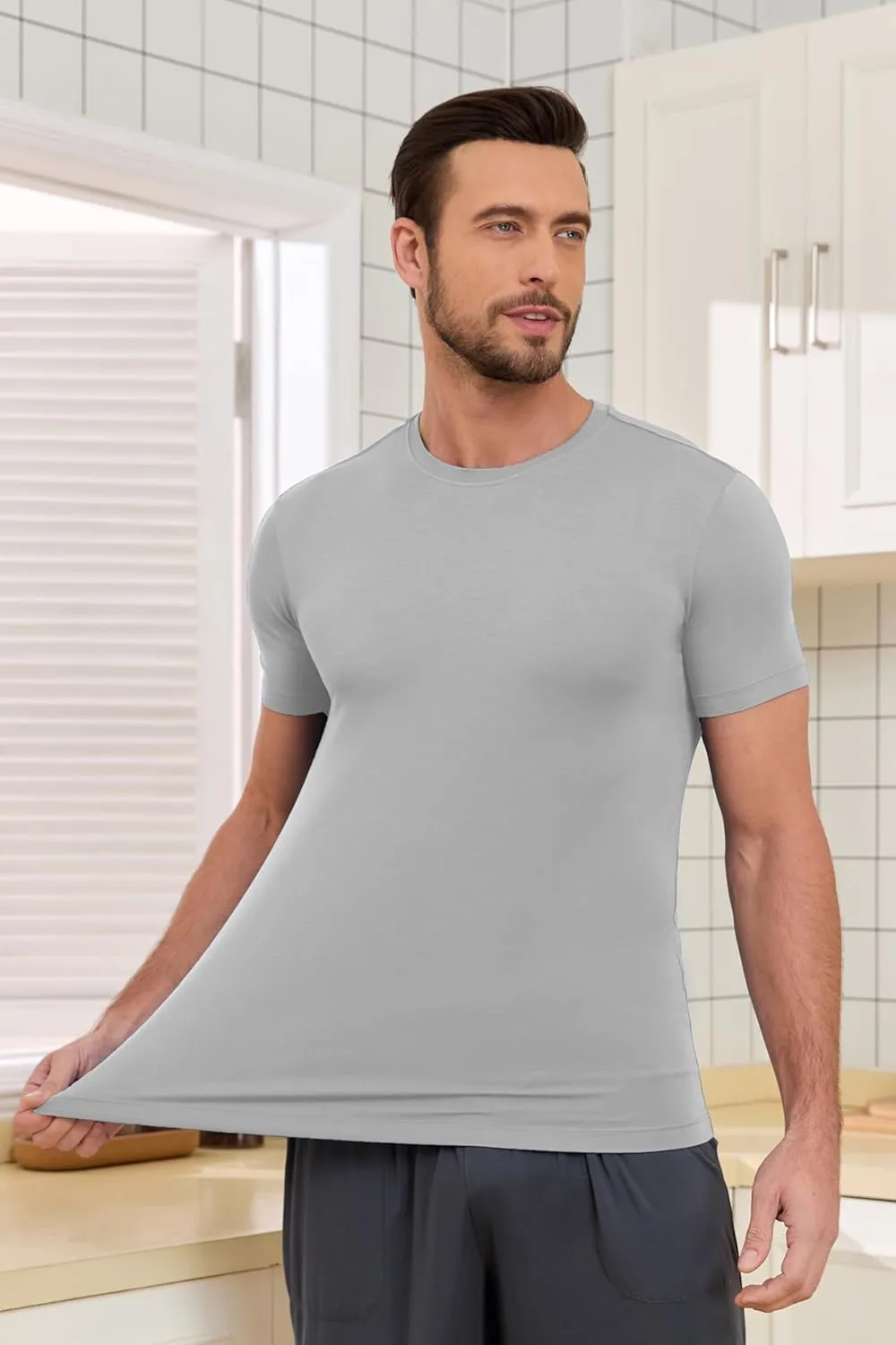 COLORFULLEAF Men's Bamboo Undershirts Regular Fit V Neck T-Shirts Short Sleeve Crew Neck Tees 3 or 6 Pack