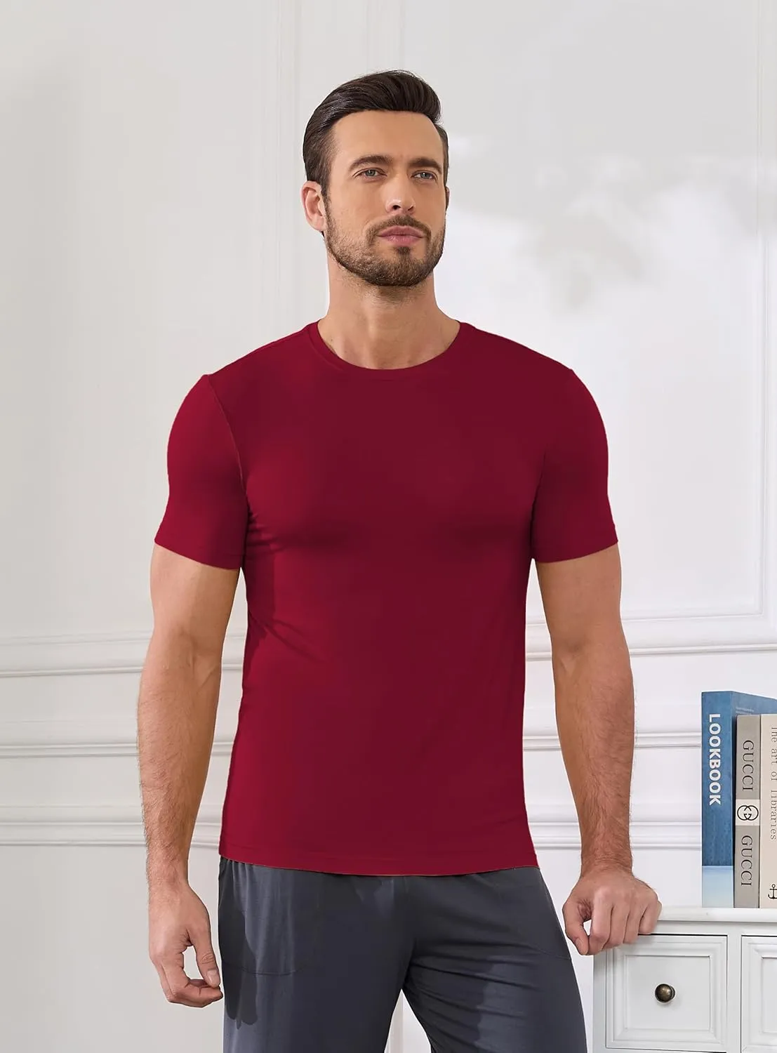 COLORFULLEAF Men's Undershirts Bamboo Rayon Short Sleeve Crewneck/V-Neck Tees Slim-fit T-Shirts 3 or 5 Pack