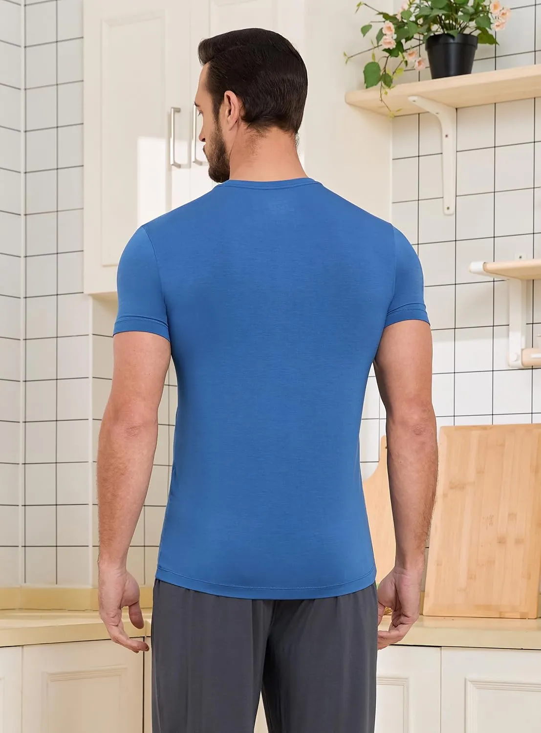 COLORFULLEAF Men's Undershirts Bamboo Rayon Short Sleeve Crewneck/V-Neck Tees Slim-fit T-Shirts 3 or 5 Pack