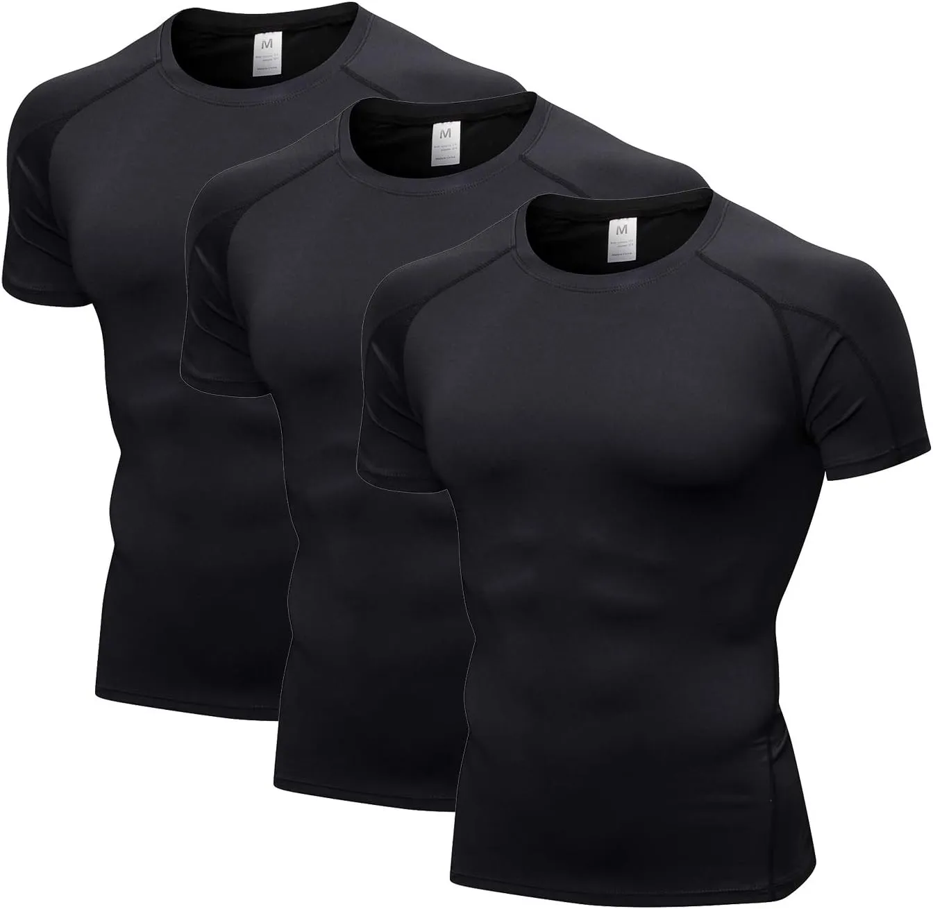 Compression Shirt Men 3 Pack Quick-Dry Athletic Baselayer 4-Way Stretch Moisture-Wicking Short Sleeve Workout Shirts
