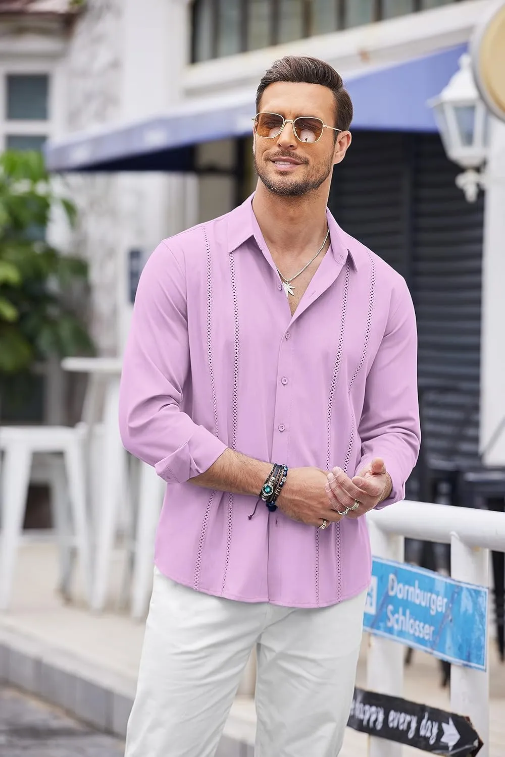 COOFANDY Mens Cuban Guayabera Shirt Casual Button Down Shirts Long Sleeve Summer Beach Shirts