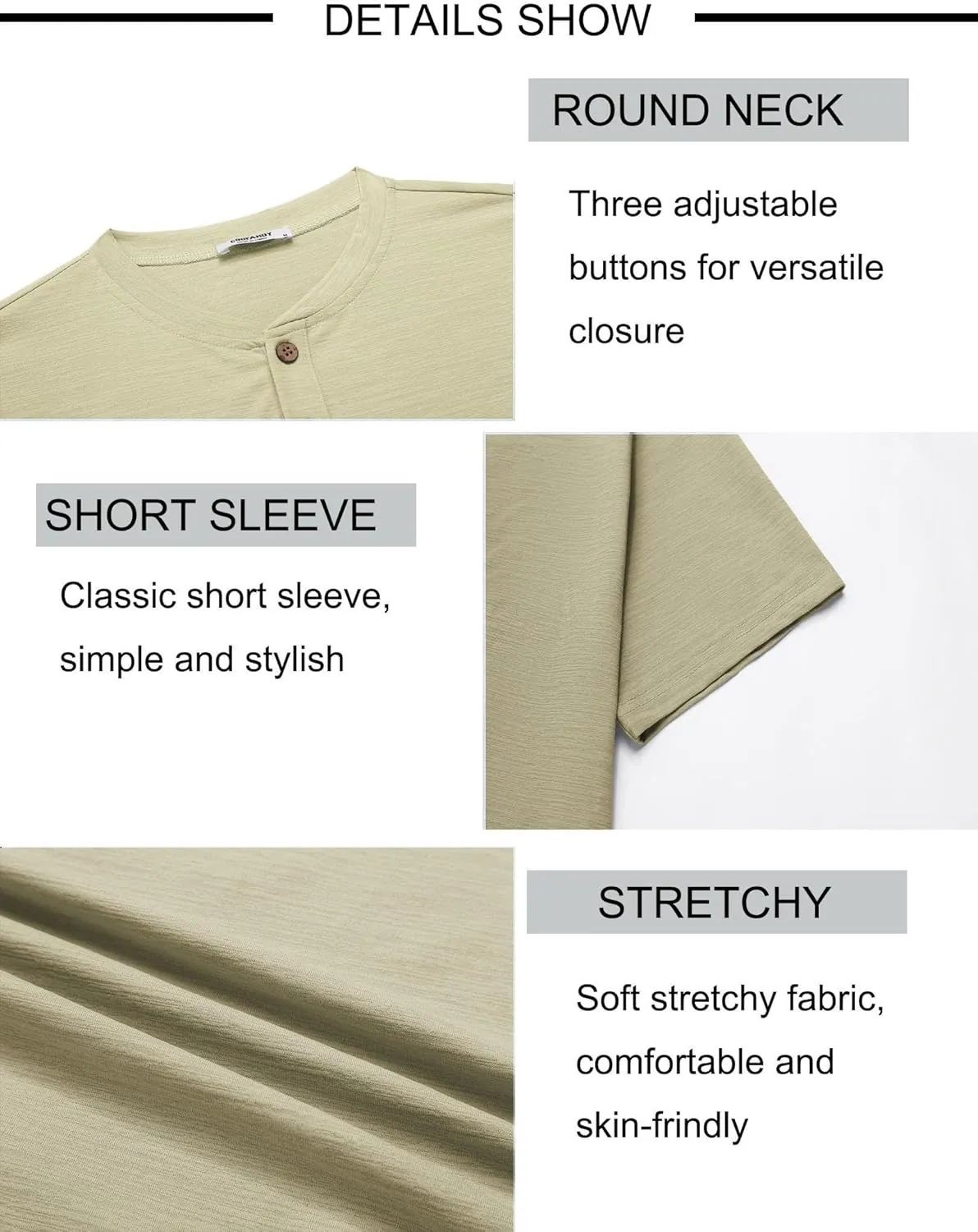 COOFANDY Mens Henley Shirts Short Sleeve Casual Button Down Shirts Lightweight Summer Basic Tee