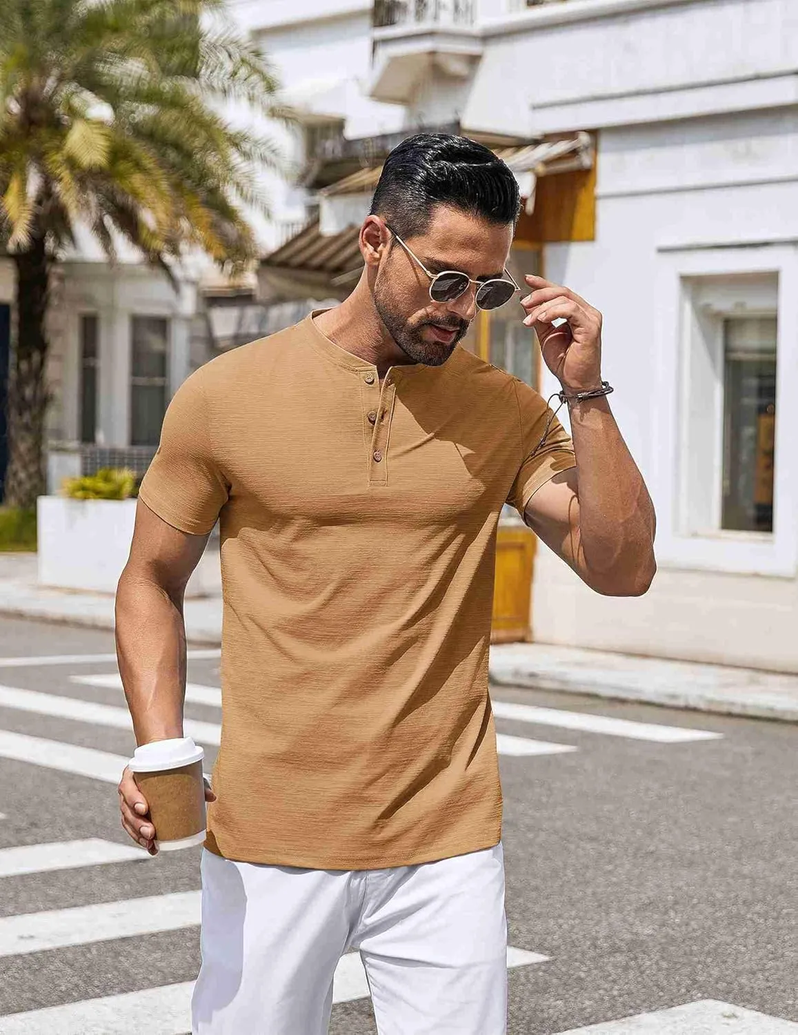 COOFANDY Mens Henley Shirts Short Sleeve Casual Button Down Shirts Lightweight Summer Basic Tee